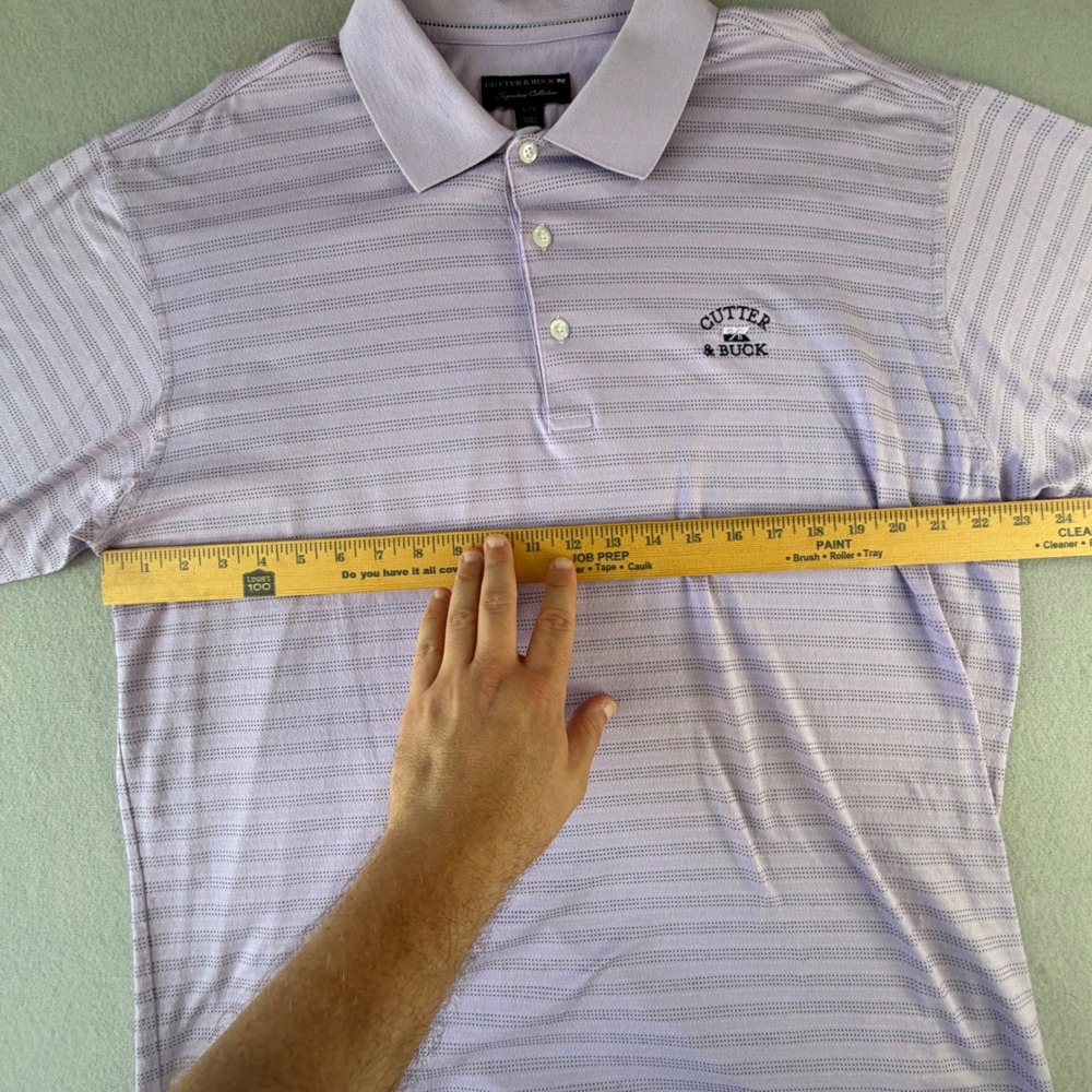 Cutter & Buck Men's XL Lavender Striped Short Sleeve Golf Polo Embroidered Logo - Picture 6 of 11